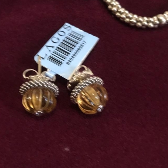 Lagos Caviar Silver 18k Gold Diamond Citrine Forever Melon Stud Earrings New - Picture 7 of 7